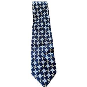 Marco Polo Italian Style Men’s Navy Blue Abstract Geometric Silk Necktie